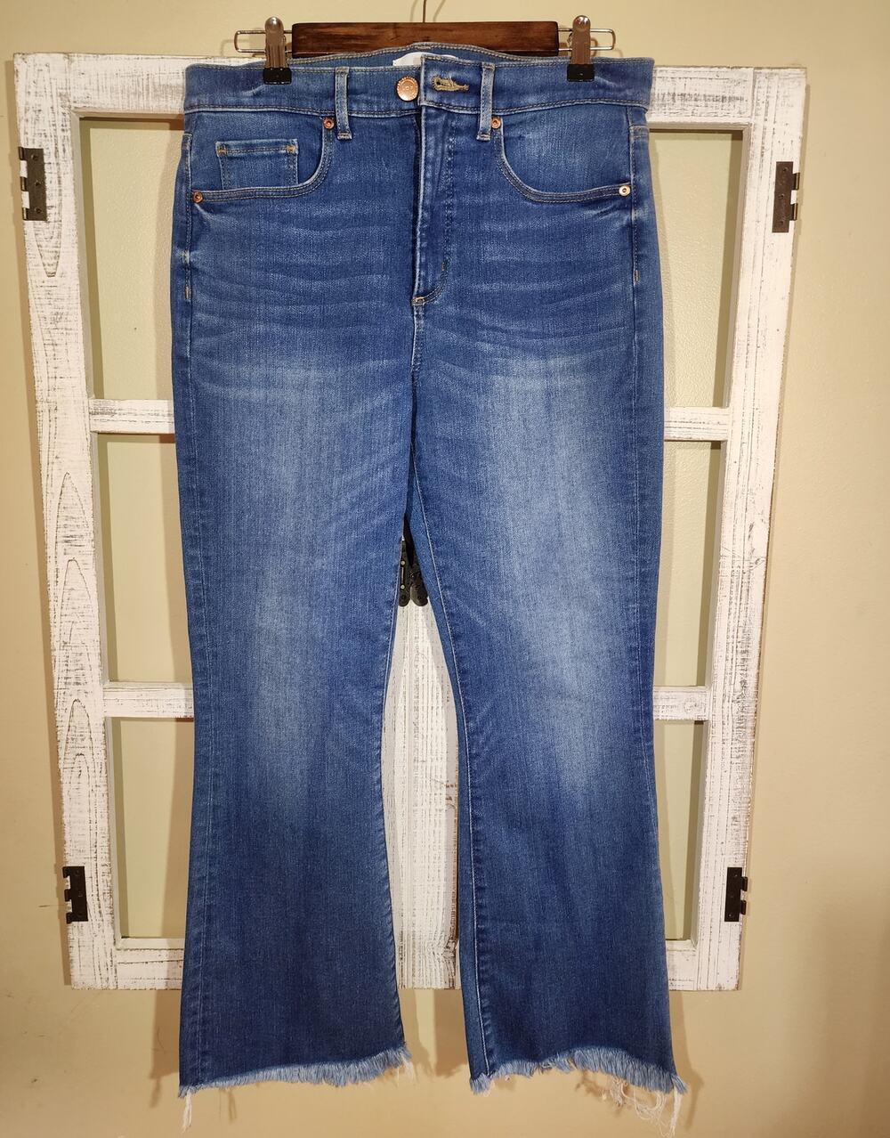 LOFT Slim Pocket High Rise Flare Jeans Women's 29/8 Raw Hem Stretch Denim
